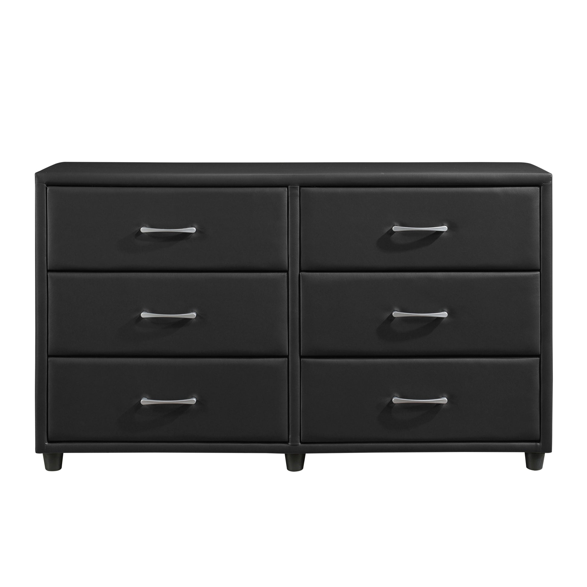 Contemporary Design Black Dresser 1Pc 6X Drawers Faux Leather Upholste Contemporary Design Black Dresser 1Pc 6X Drawers Faux Leather Upholste