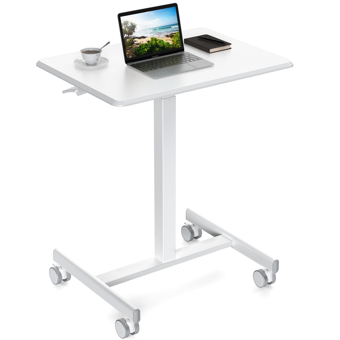 Sweetcrispy Small Mobile Rolling Standing Desk Rolling Desk Laptop Computer Cart For Home White Metal & Wood