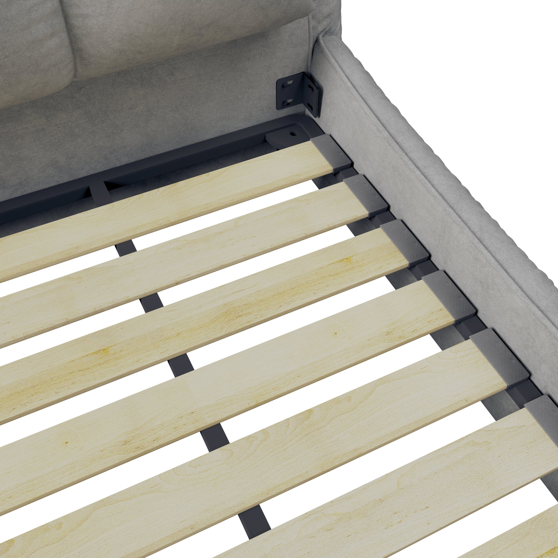 Queen Size Upholstered Platform Bed With Oversized Padded Backrest, Thickening Pinewooden Slats And Solid Wood Leg,Grey Queen Grey Pine Solid Wood