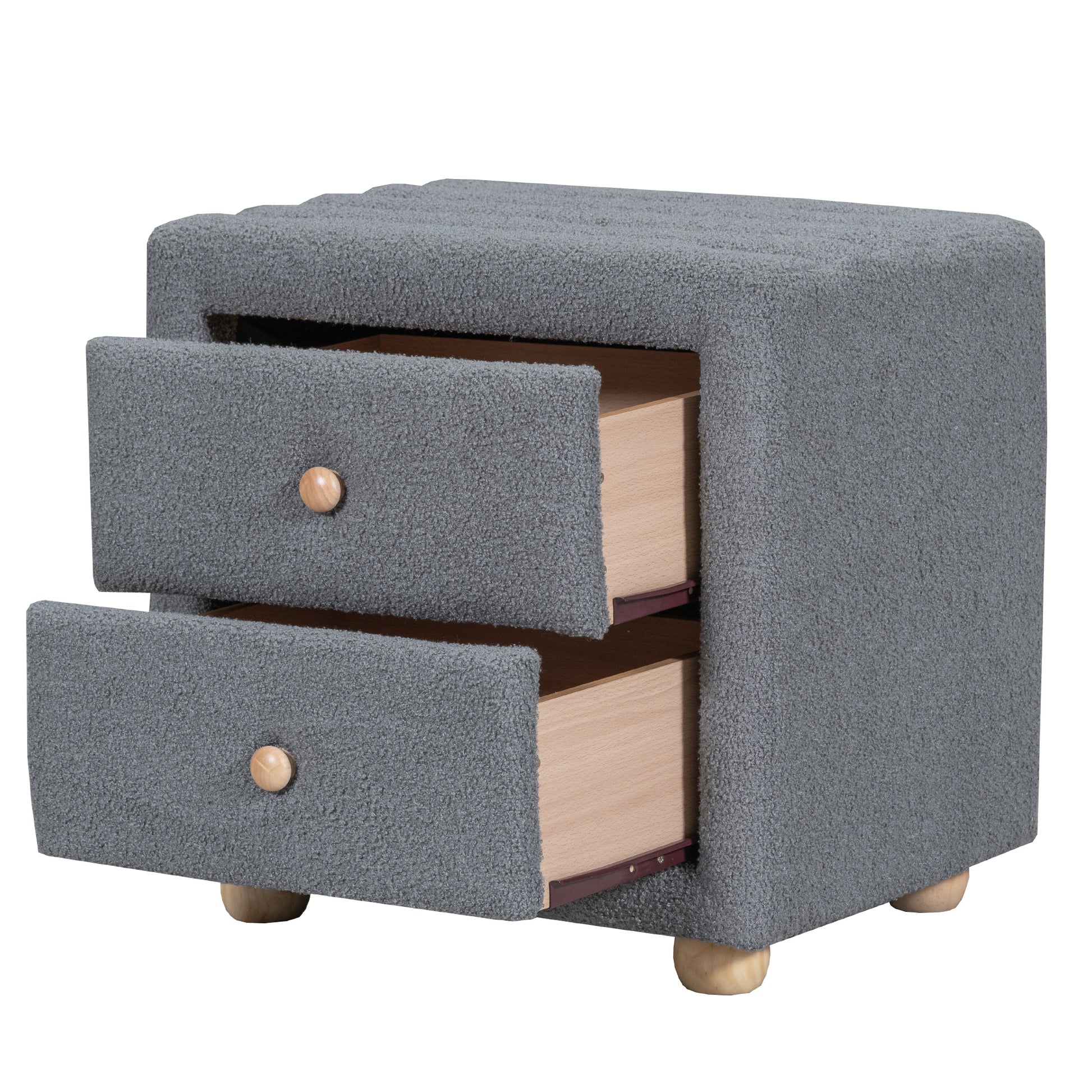 Teddy Fleece Nightstand With 2 Drawers, Gray Gray Mdf