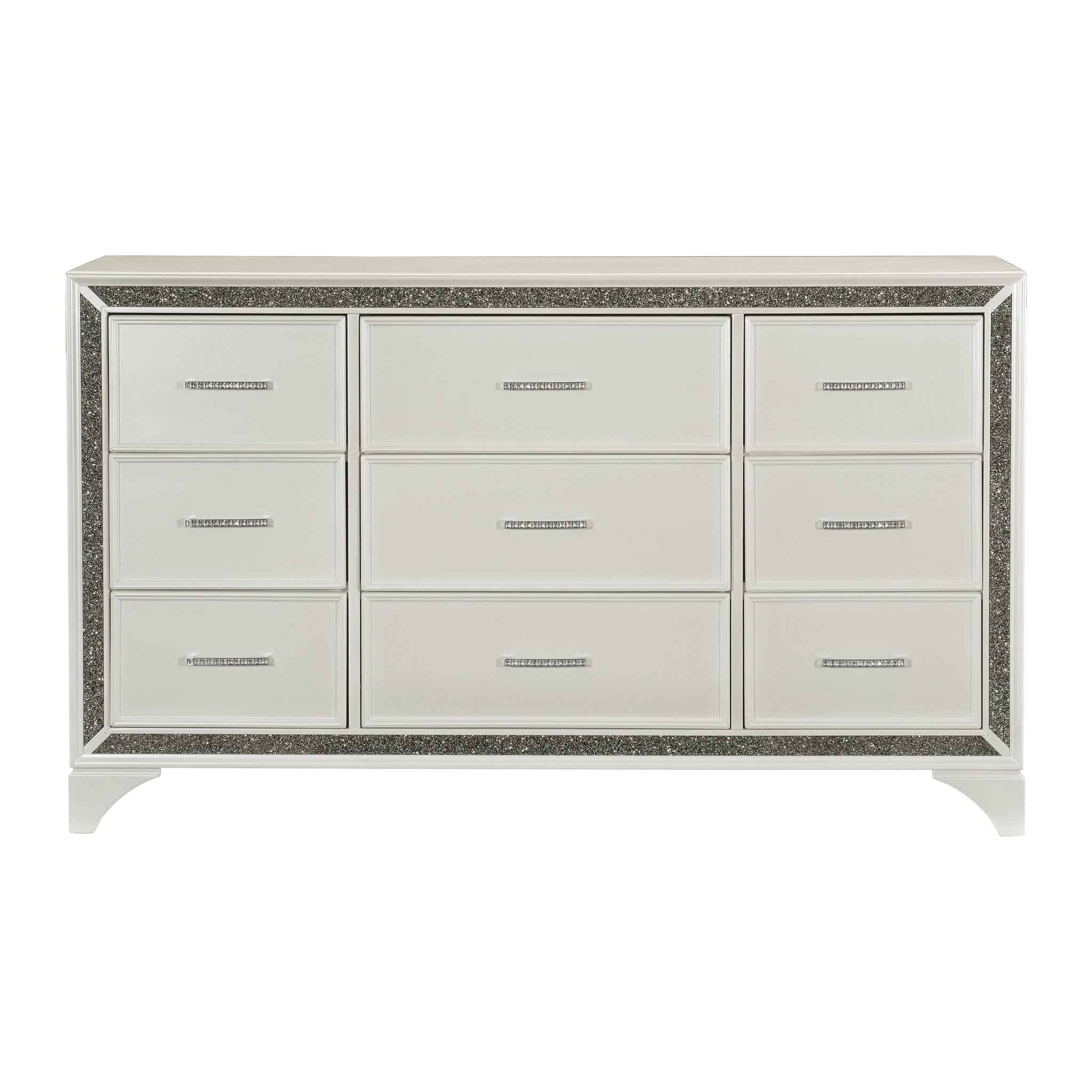 white dresser silver hardware Furniture of America Wellan Modern 2-Piece Dresser and Mirror Set in White