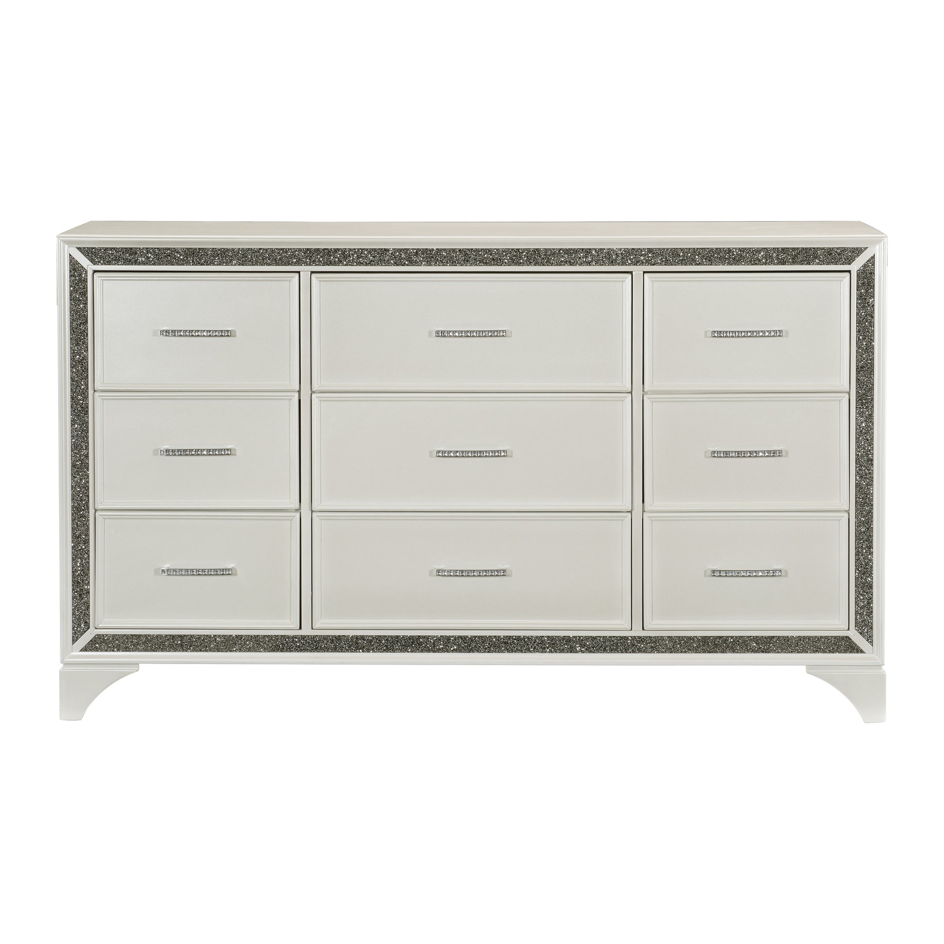 Pearl White Metallic Finish Dresser 1Pc 9 Drawers Silver Glitter Trim Modern Bedroom Furniture White Bedroom Contemporary,Glam,Modern Wood Pearl White Metallic Finish Dresser 1Pc 9 Drawers Silver Glitter Trim Modern Bedroom Furniture White Bedroom Contemporary,Glam,Modern Wood