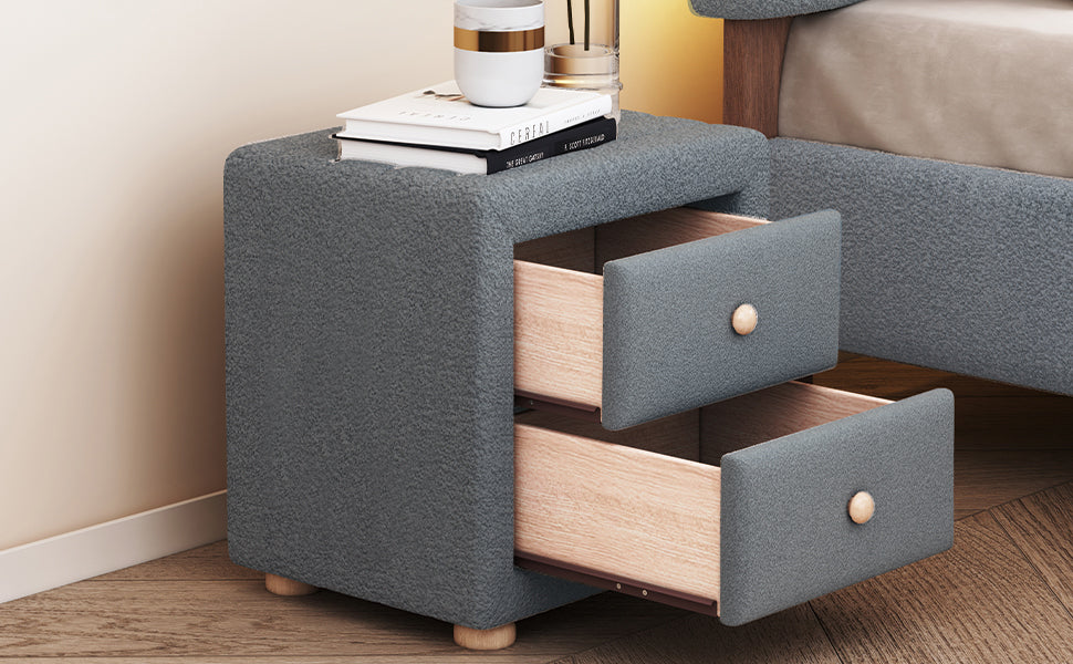 Teddy Fleece Nightstand With 2 Drawers, Gray Gray Mdf