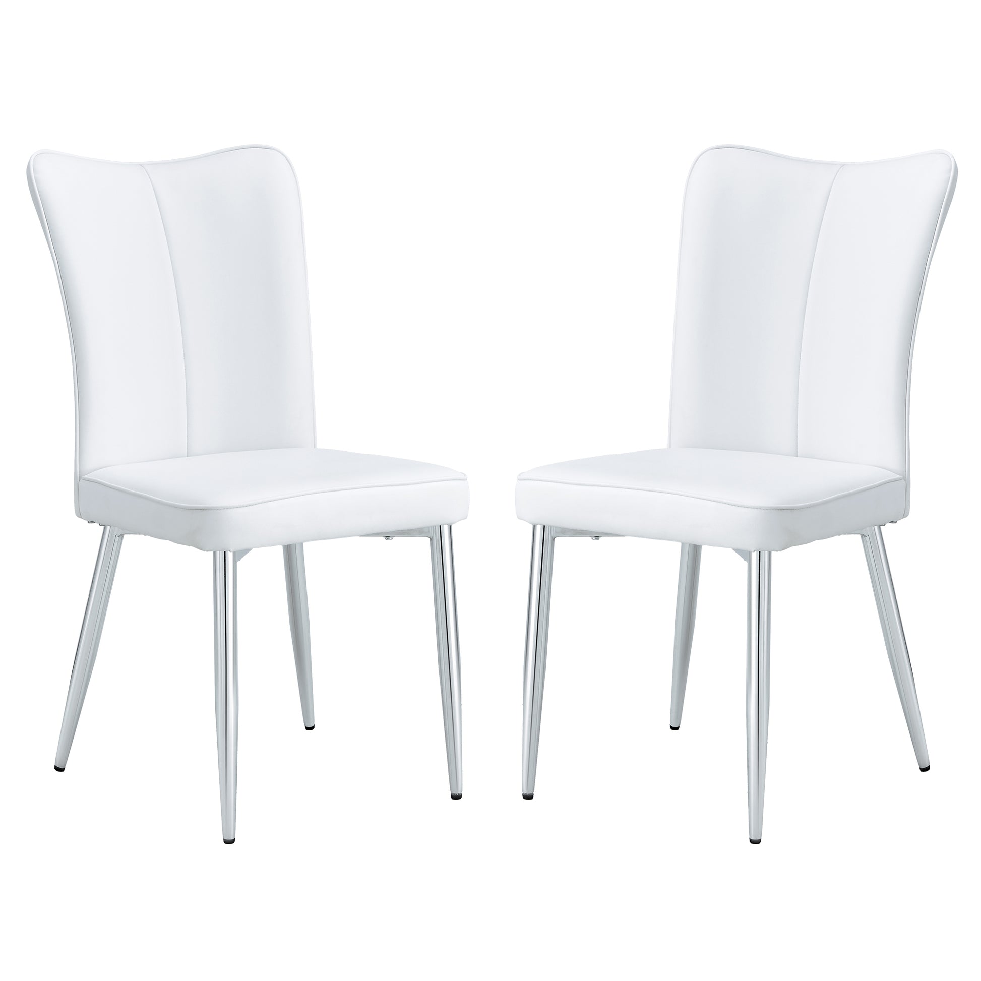 Modern Minimalist Dining Chairs, Office Chairs. 2 Piece Set Of White Pu Seats With Silver Metal Legs. Suitable For Restaurants, Living Rooms, And Offices. C 008 White Pu