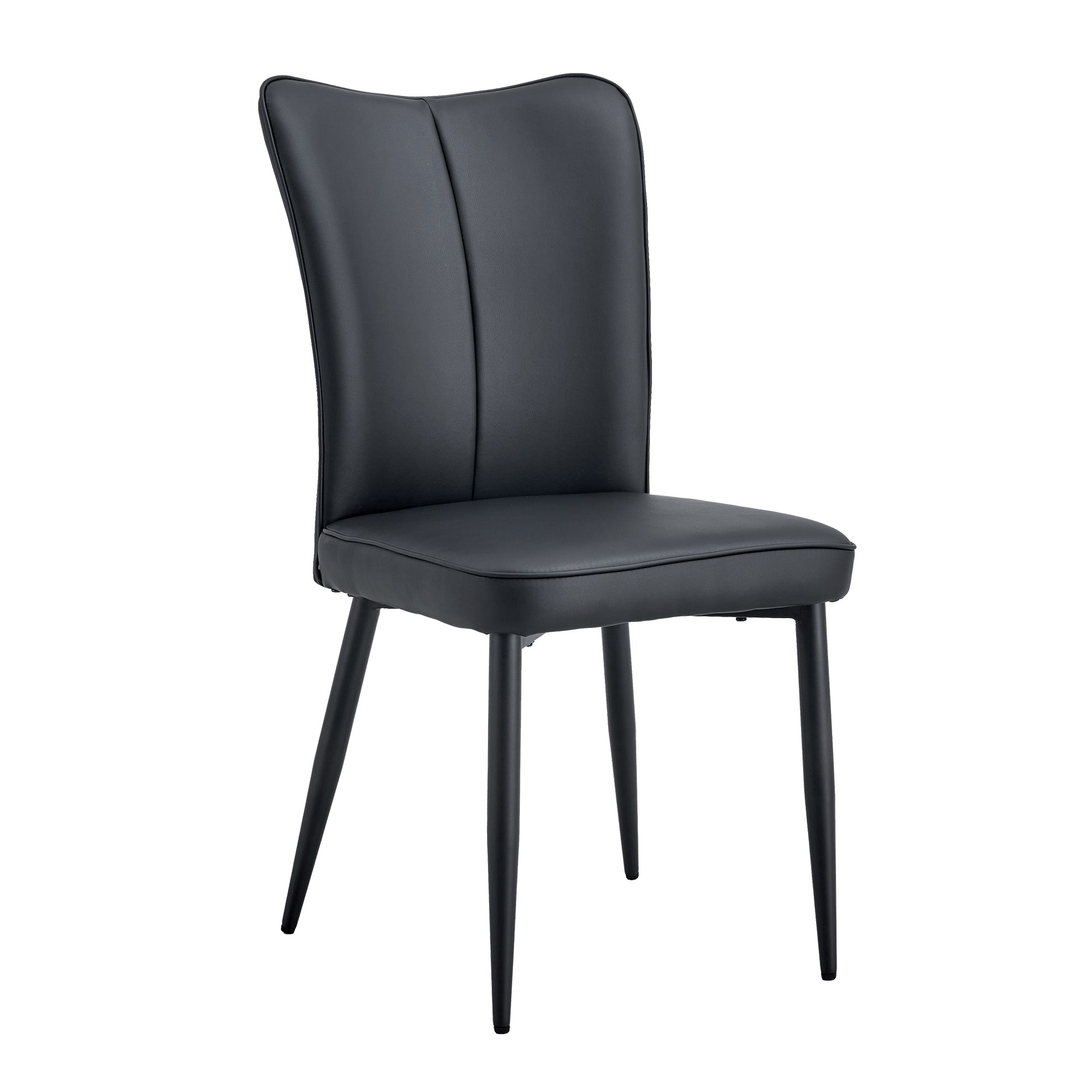 Modern Minimalist Dining Chairs, Black Pu Leather Curved Backrest And Seat Cushions, Black Metal Chair Legs, Suitable For Restaurants, Bedrooms, And Living Rooms. A Set Of Four Chairs. 008 Black Pu