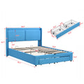 Queen Size Storage Upholstered Hydraulic Platform Bed With 2 Drawers, Blue Box Spring Not Required Queen Blue Metal Bedroom Bed Frame Linen Upholstered
