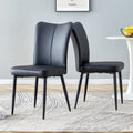 Modern Minimalist Dining Chairs, Black Pu Leather Curved Backrest And Seat Cushions, Black Metal Chair Legs, Suitable For Restaurants, Bedrooms, And Living Rooms. A Set Of 2 Chairs. 008 Black Pu