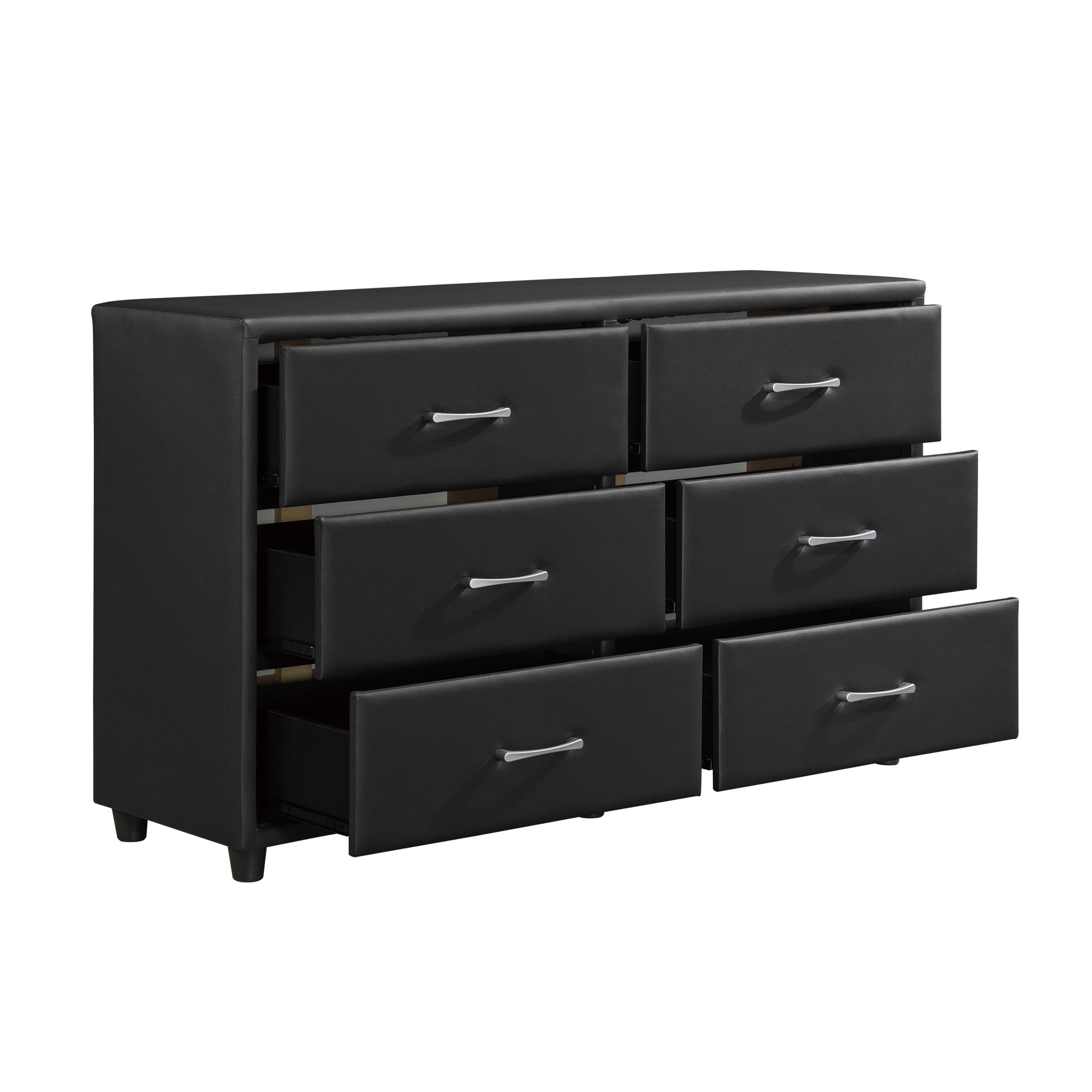 Contemporary Design Black Dresser 1Pc 6X Drawers Faux Leather Upholstery Plywood Engineered Wood Black Bedroom Contemporary,Modern Wood