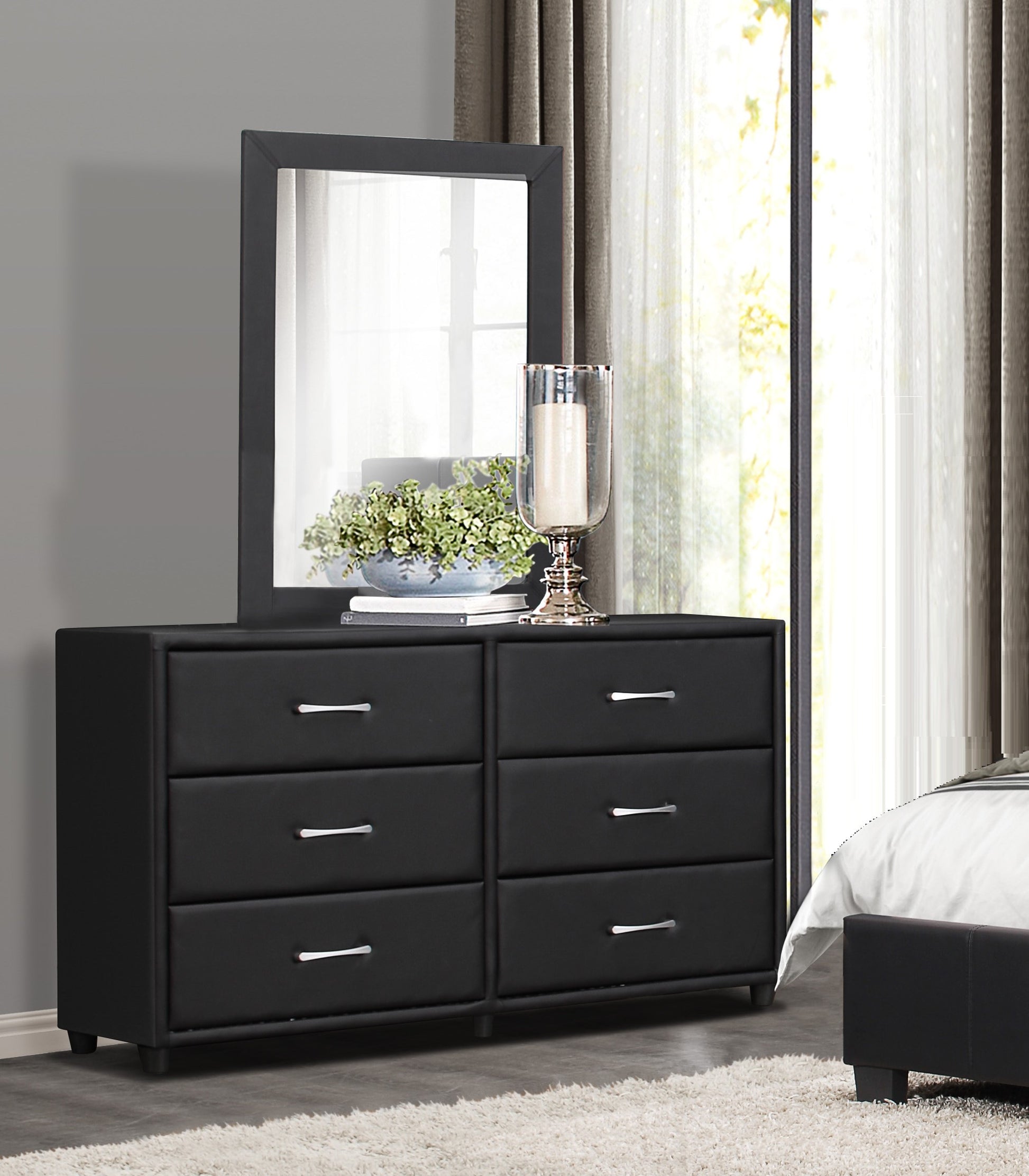 Contemporary Design Black Dresser 1PC 6X Drawers Faux Leather Upholstery Plywood Engineered Wood Black Bedroom Contemporary,Modern Wood Contemporary Design Black Dresser 1PC 6X Drawers Faux Leather Upholstery Plywood Engineered Wood Black Bedroom Contemporary,Modern Wood