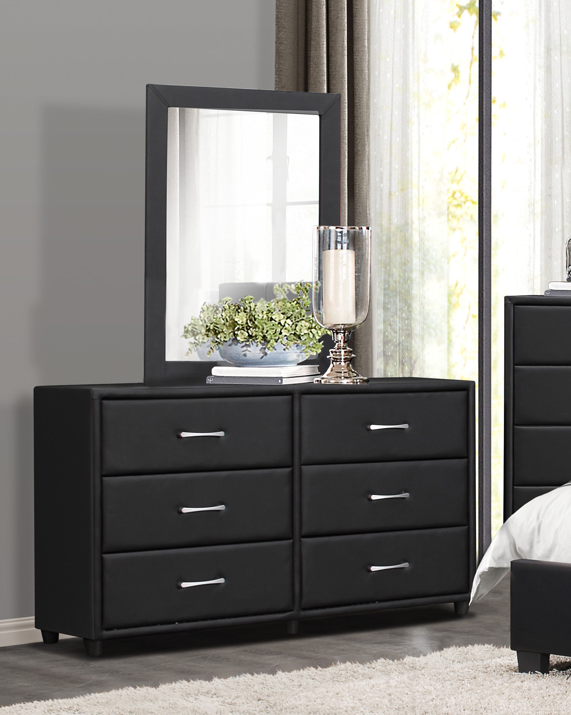 Contemporary Design Black Dresser 1Pc 6X Drawers Faux Leather Upholstery Plywood Engineered Wood Black Bedroom Contemporary,Modern Wood Contemporary Design Black Dresser 1Pc 6X Drawers Faux Leather Upholstery Plywood Engineered Wood Black Bedroom Contemporary,Modern Wood