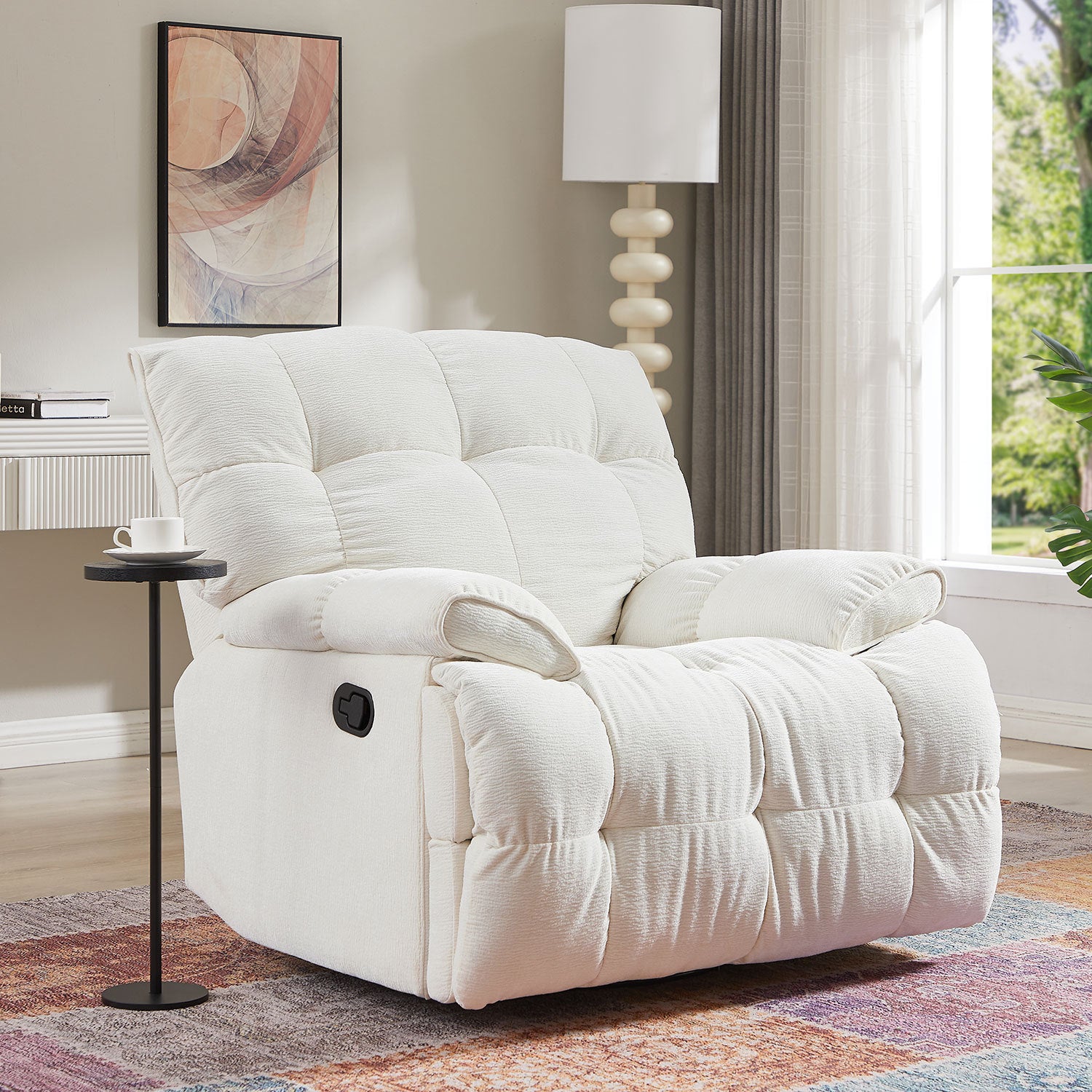 360 Degree Swivel Fabric Single Sofa Heavy Duty Reclining Chair For Living Room, Cream Cream Polyester 1 Seat