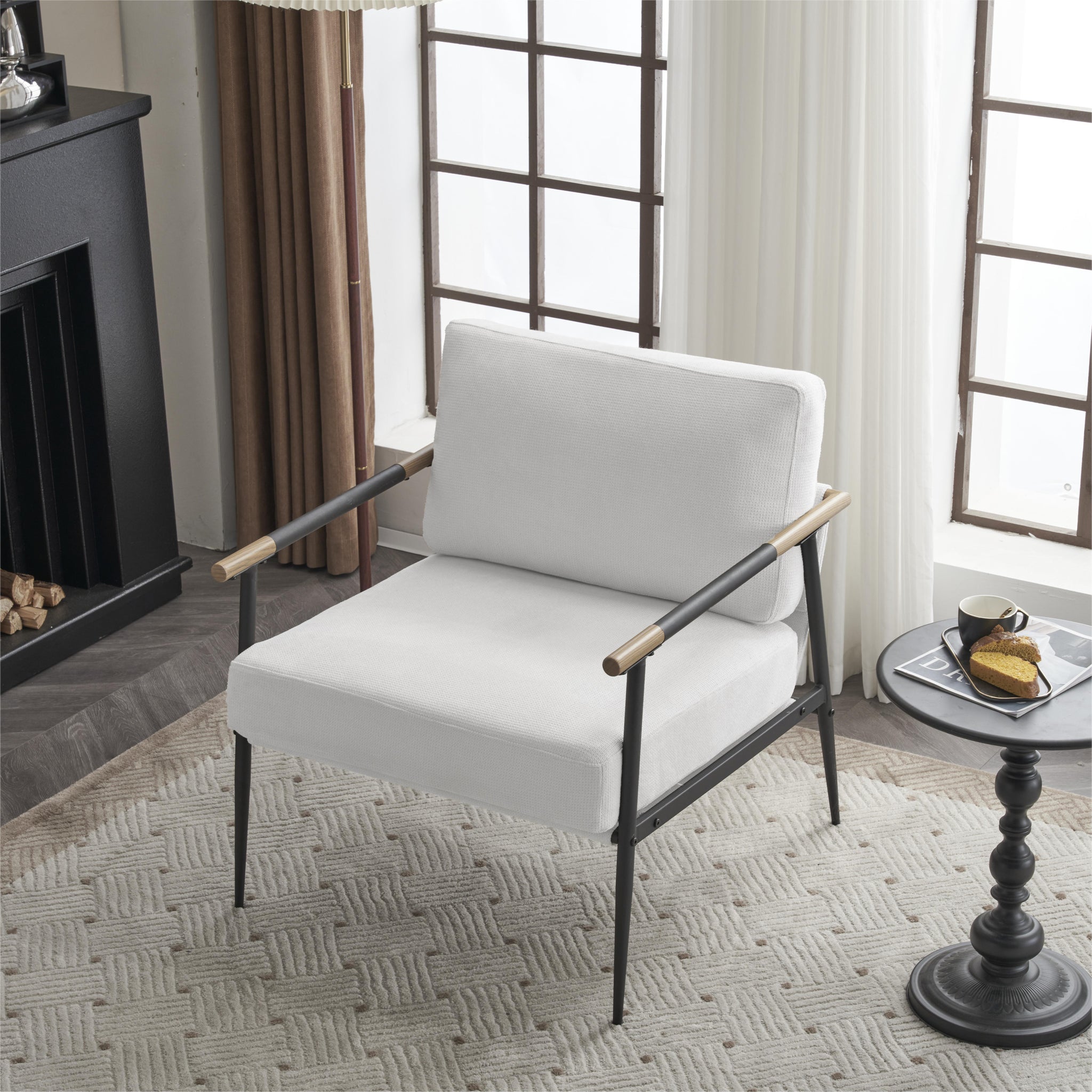 Modern Chic Accent Chair With Metal Frameupholstered Chenille Living Room Chair With Removable Seat And Back Cushion, Comfy Reading Chair For Bedroom, White White Chenille