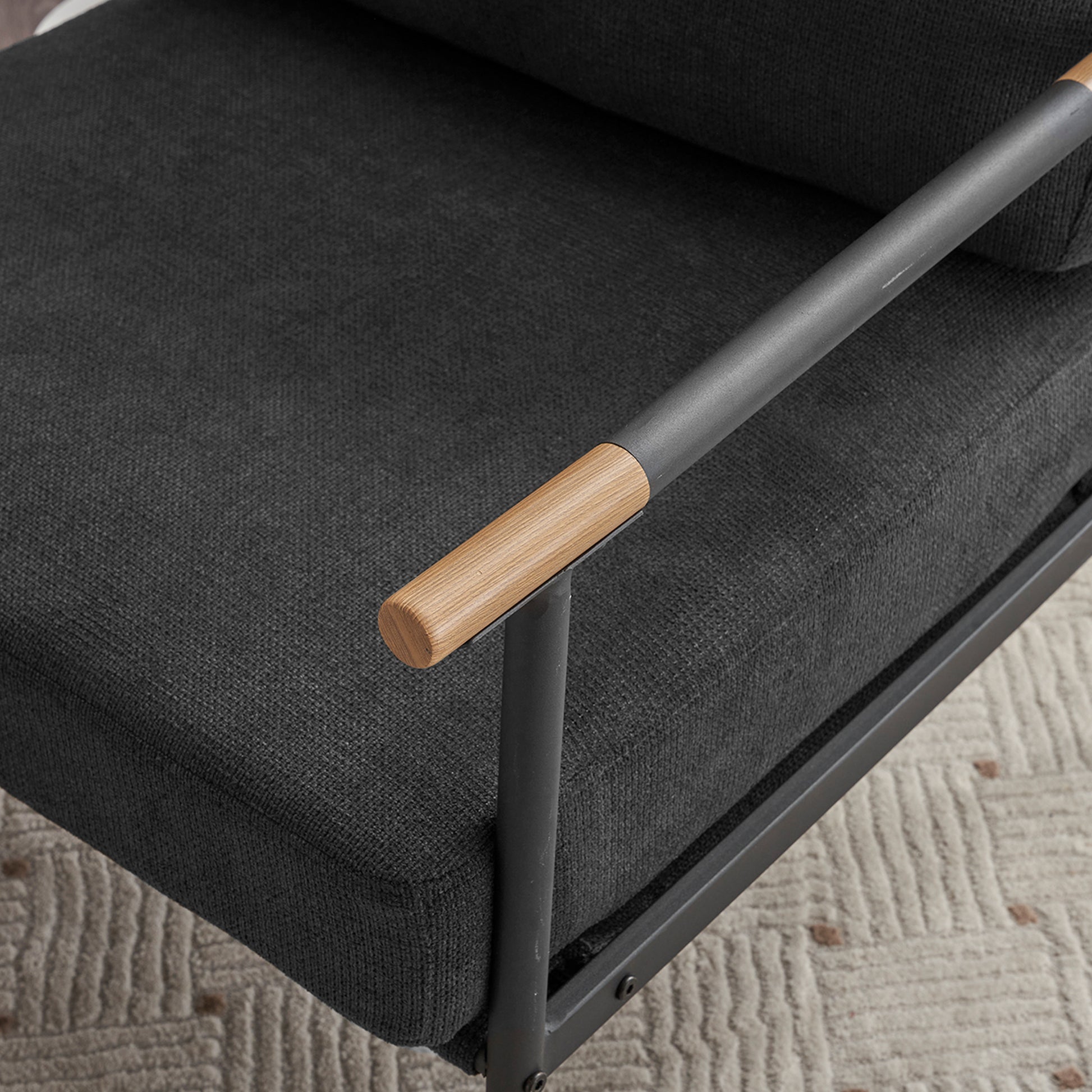 Leisure Lounge Chair Arm Chair With Metal Frame, Upholstered Side Chair Comfy Sitting Chair For Living Room, Black Chenille Black Chenille
