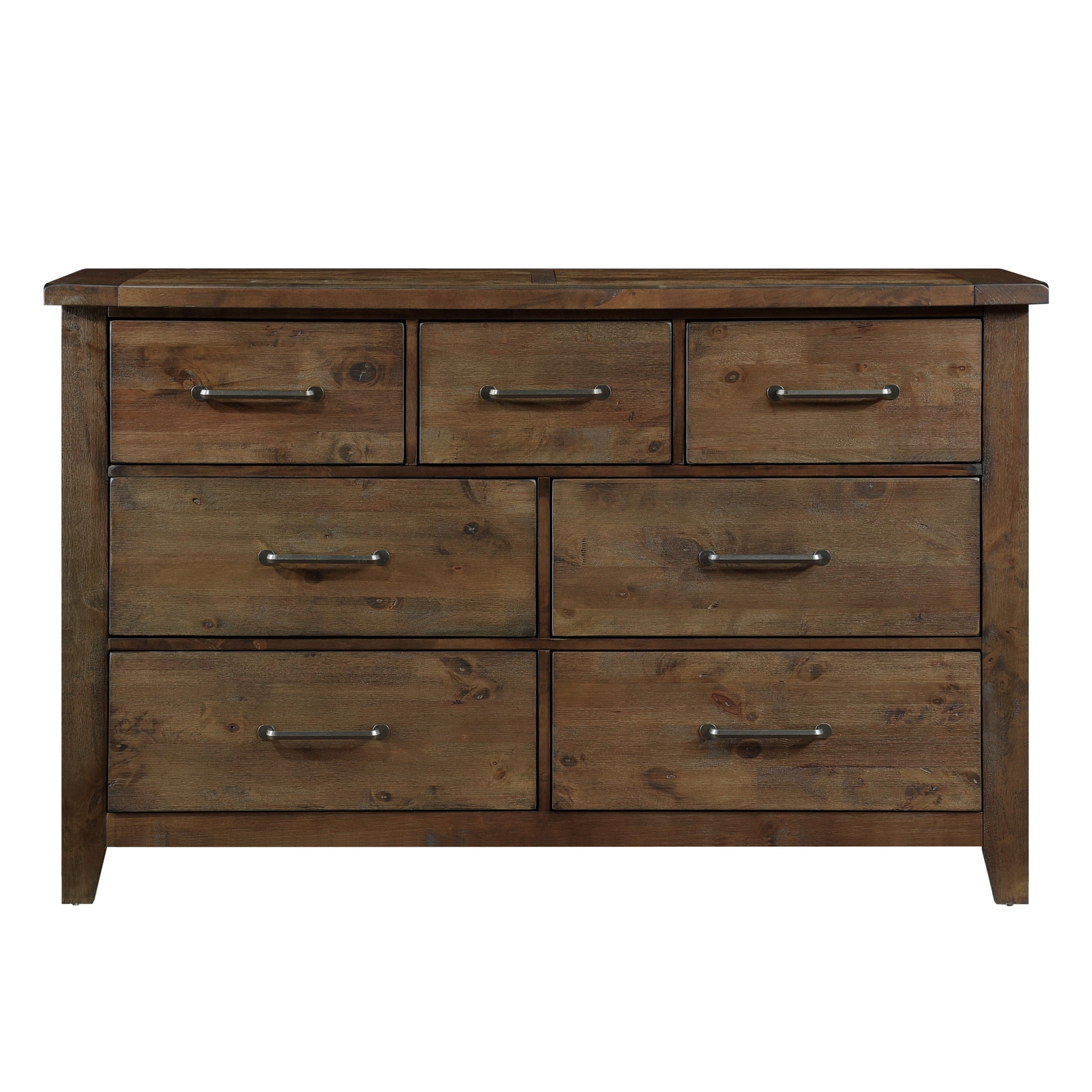 Classic Burnished Brown Dresser 1Pc Solid Rubberwood 7 Drawers Transitional Design Bedroom Furniture Rustic Look Brown Mix Bedroom Classic,Transitional Wood