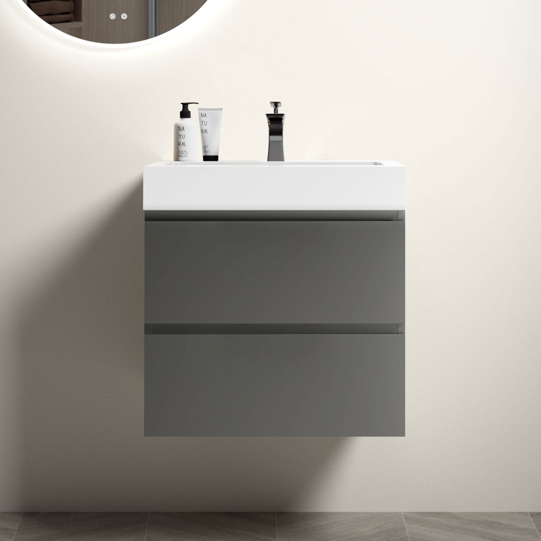 Alice 24" Gray Bathroom Vanity with Sink, Large white-melamine