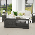 Farmhouse Sliding Barn Door Coffee Storage Large Rectangular Table Dark Gray Dark Grey Engineered Wood