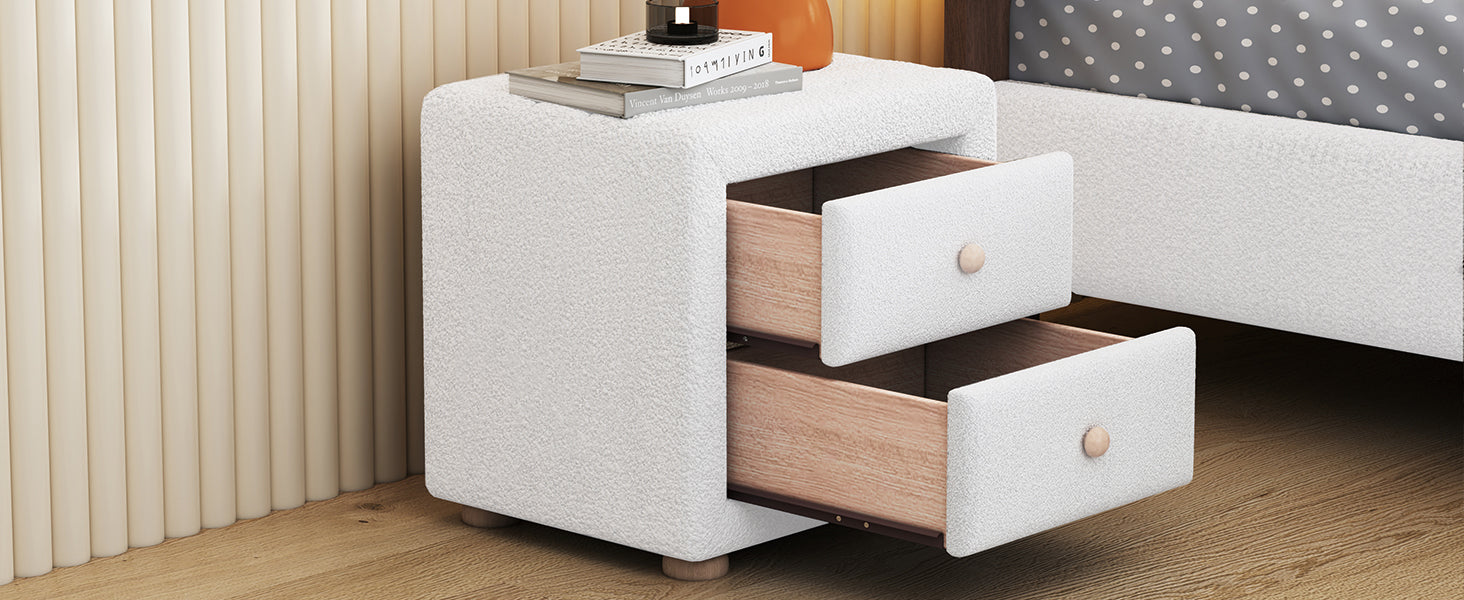 Teddy Fleece Nightstand With 2 Drawers, White White Mdf