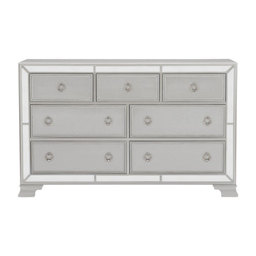 Glamorous Silver Finish Dresser 1Pc 7 Drawers Beveled Mirror Trim Modern Bedroom Furniture Silver Glam,Modern Wood