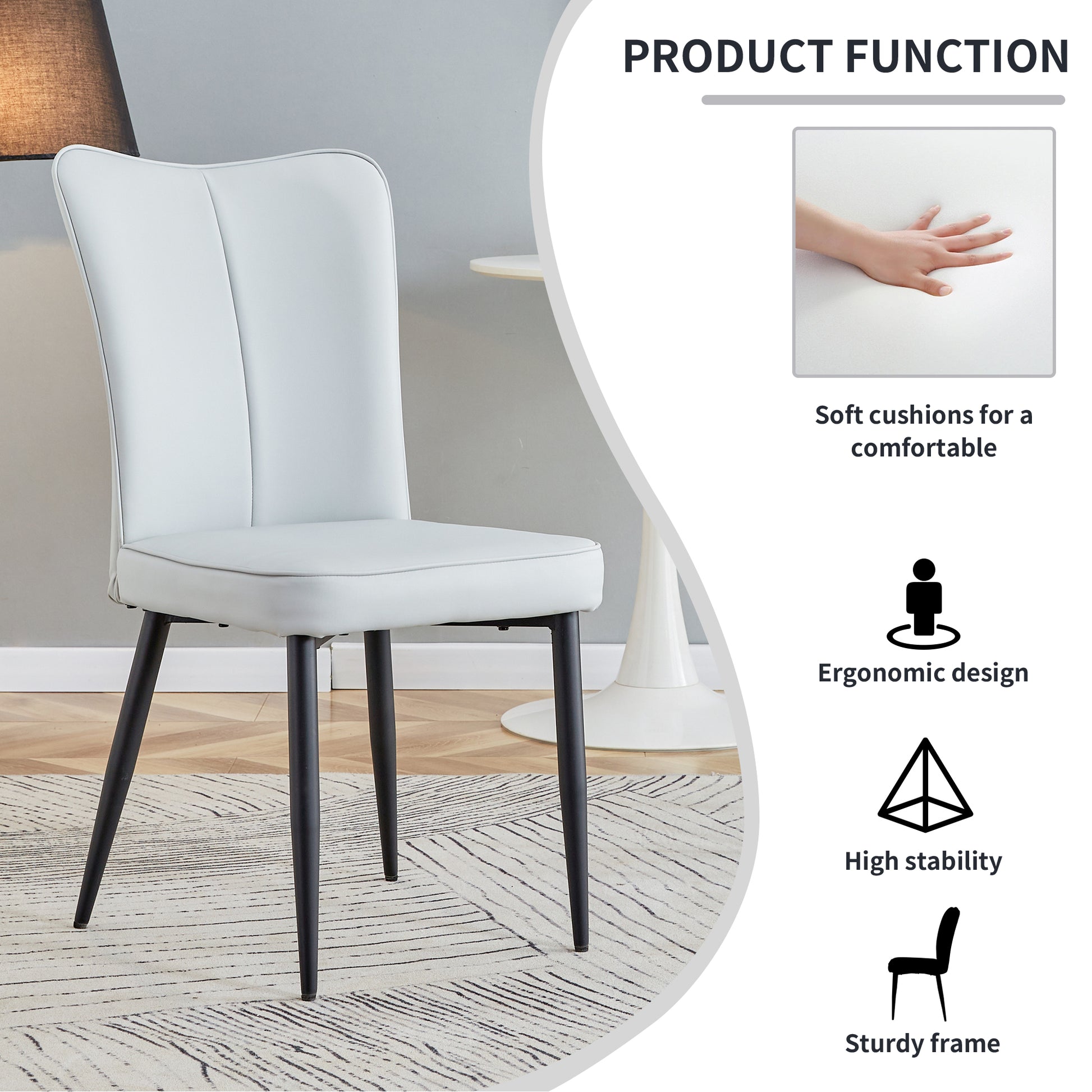 Modern Minimalist Dining Chairs And Office Chairs. 2 Piece Set Of Light Gray Pu Seats With Black Metal Legs. Suitable For Restaurants, Living Rooms, And Offices. C 008 Light Gray Pu