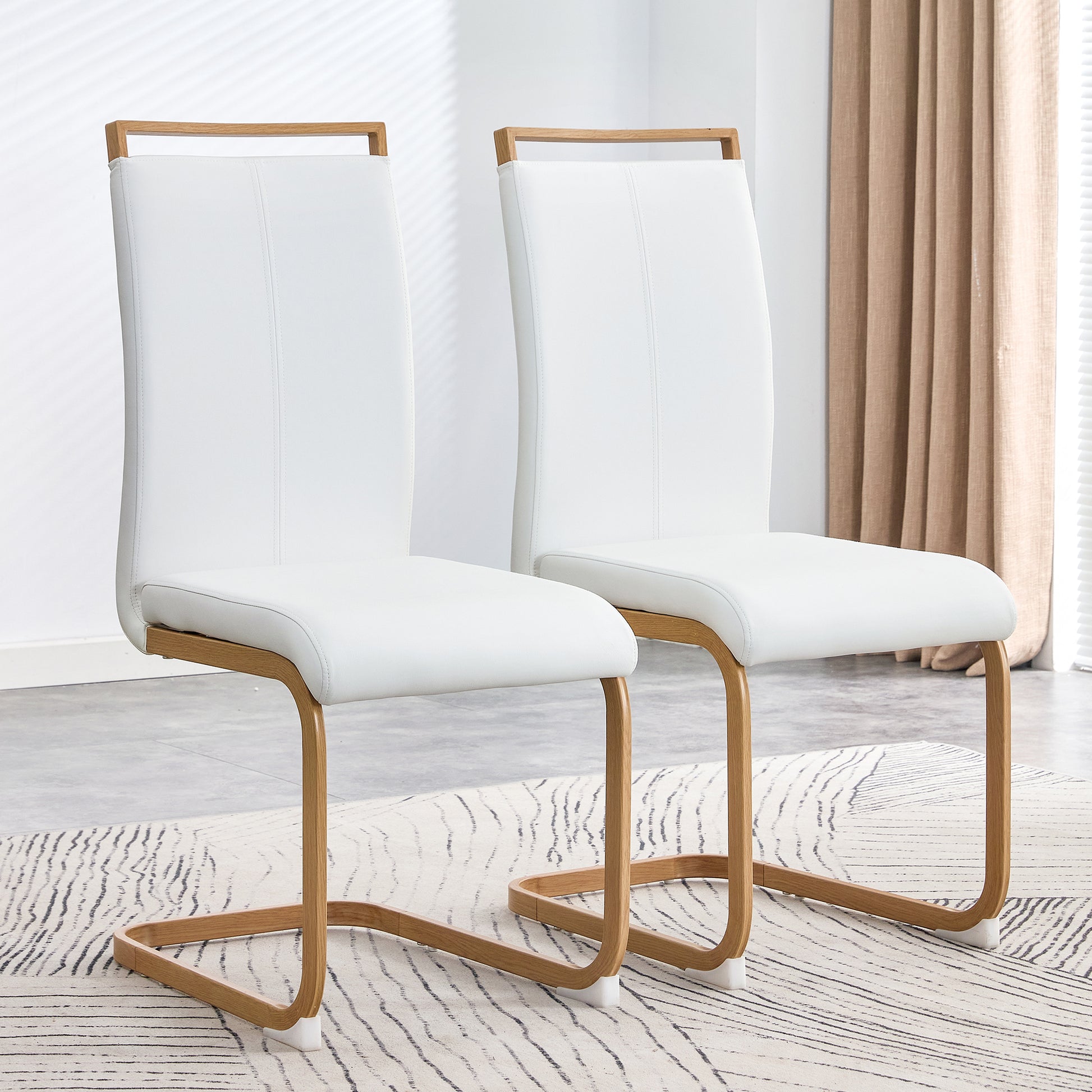 Modern Pu Leather High Back Cushioned Side Chair With Wooden C Tube Chrome Metal Legs, Suitable For Dining, Kitchen, Dressing Table, Terrace, Guest Office Chairs Set Of 4 White Pu 1162 White Foam Pu