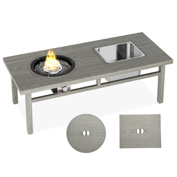 3 In 1 Coffee Table With Ice Bucket And Fire Pit Gray Gray Aluminium