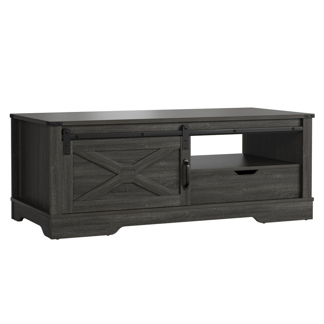 Farmhouse Sliding Barn Door Coffee Storage Large Rectangular Table Dark Gray Dark Grey Engineered Wood