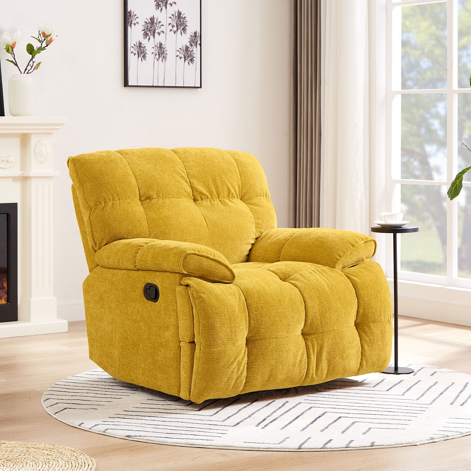 Ergonomic Glider 360 Degree Swivel Chair, Overstuffed Manual Rocking Recliner For Living Room Yellow Yellow Polyester 1 Seat