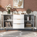 Featured Two Door Storage Cabinet With Three Drawers And Metal Handlessuitable For Corridors, Entrances And Living Rooms 3 4 Shelves White Primary Living Space Drawers Included American Design Mdf