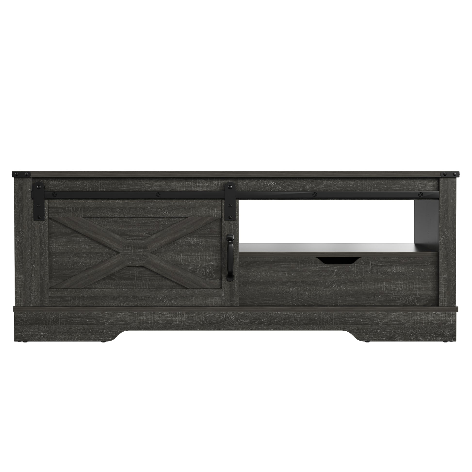 Farmhouse Sliding Barn Door Coffee Storage Large Rectangular Table Dark Gray Dark Grey Engineered Wood