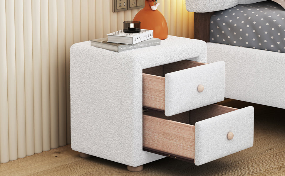 Teddy Fleece Nightstand With 2 Drawers, White White Mdf