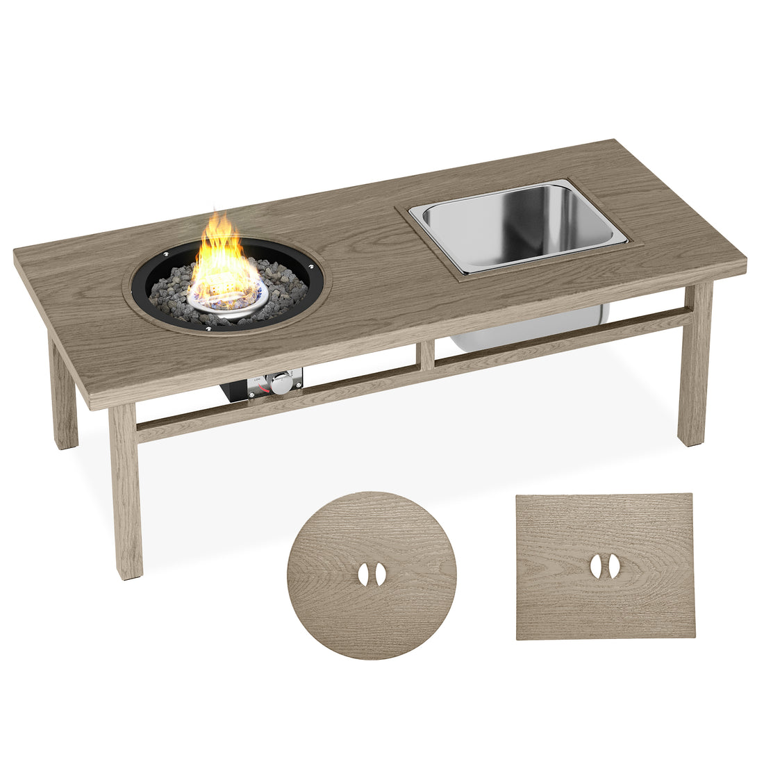 3 In 1 Coffee Table With Ice Bucket And Fire Pit Beige Beige Aluminium