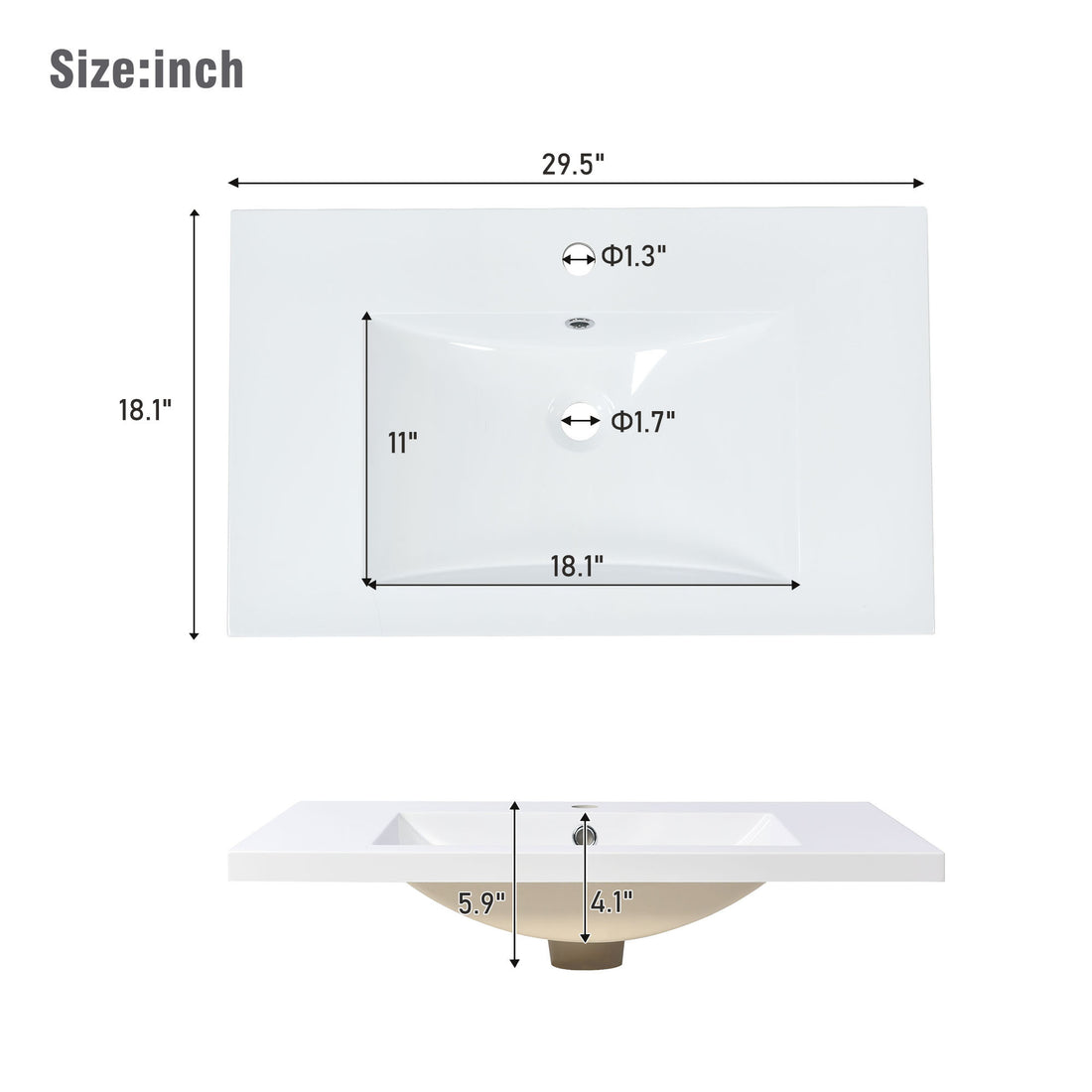 Sink Only 30" Bathroom vanity white-resin