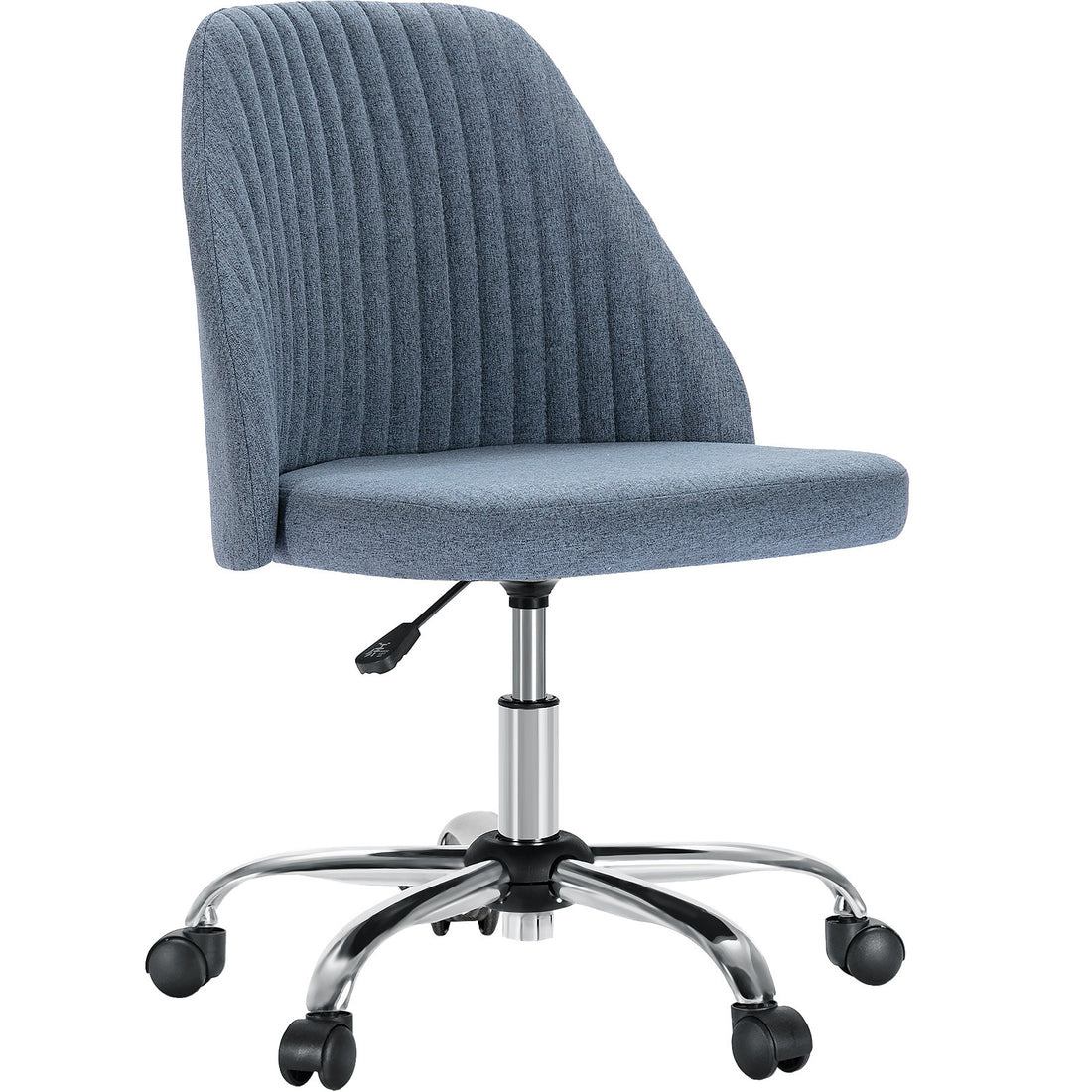 Sweetcrispy Armless Home Office Desk Chair With Wheels Adjustable Swivel Task Computer Vanity Chair For Small Spaces Blue Fabric