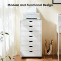 Sweetcrispy 7 Drawer Chest Storage Cabinets With Wheels Dressers Wood Dresser Cabinet Mobile Organizer Drawers For Office White Wood