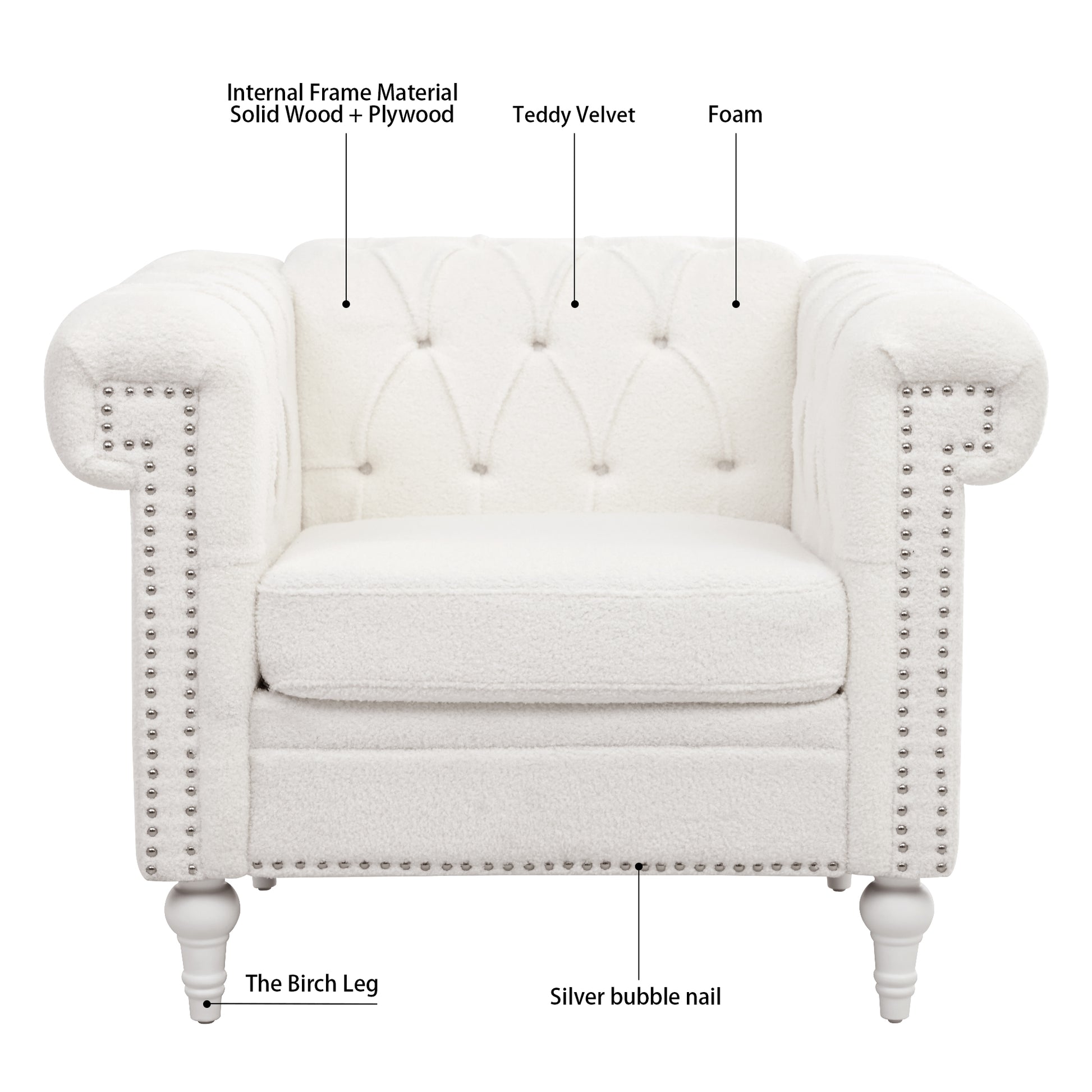 1 Seater Sofa For Living Room White Fabric