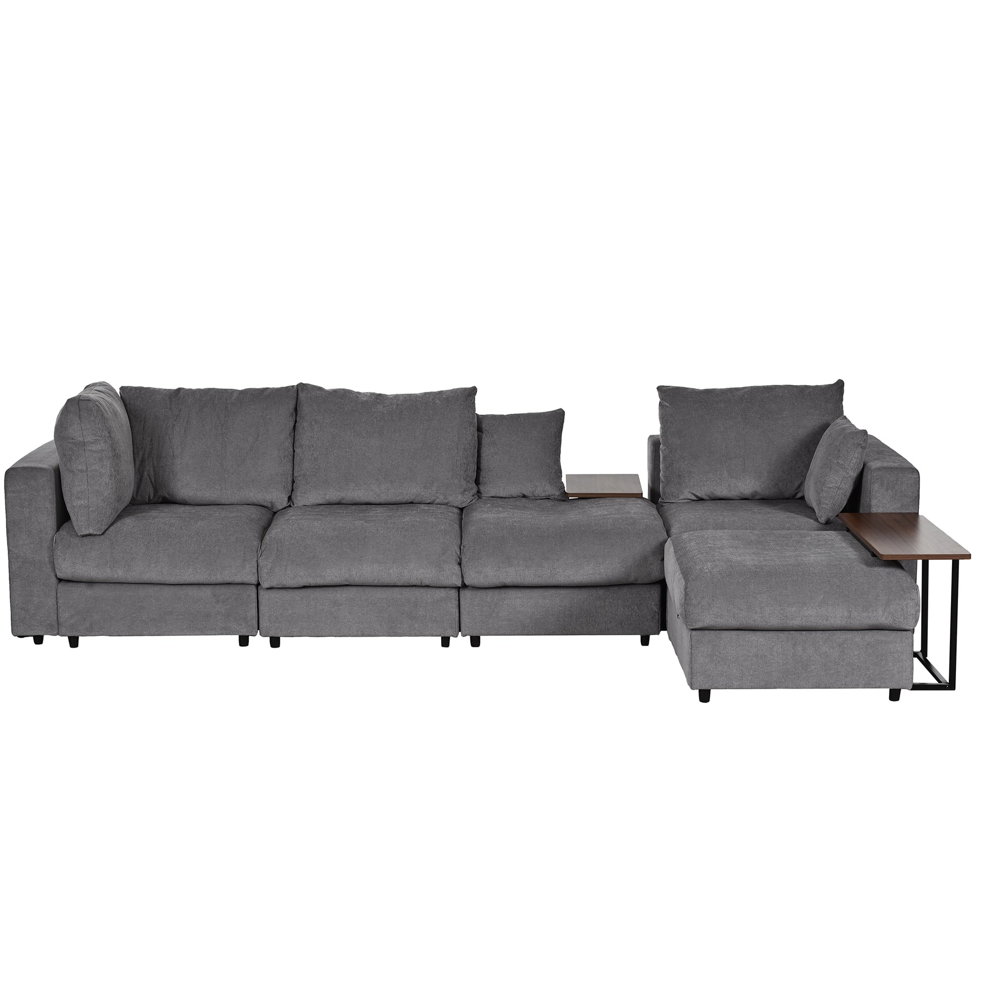 Modern Large L Shape Sectional Sofa For Living Room, 2 Pillows And 2 End Tables Dark Gray Polyester Primary Living Space Pillow Back American Design Polyester 5 Seat