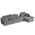 Modern Large L Shape Sectional Sofa For Living Room, 2 Pillows And 2 End Tables Dark Gray Polyester Primary Living Space Pillow Back American Design Polyester 5 Seat