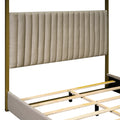 Queen Size Upholstery Canopy Platform Bed With Headboard And Metal Frame, Beige Box Spring Not Required Queen Beige Wood Linen Upholstered