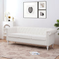 83.66 Inch Width Traditional Square Arm Removable Cushion 3 Seater Sofa White Foam Fabric