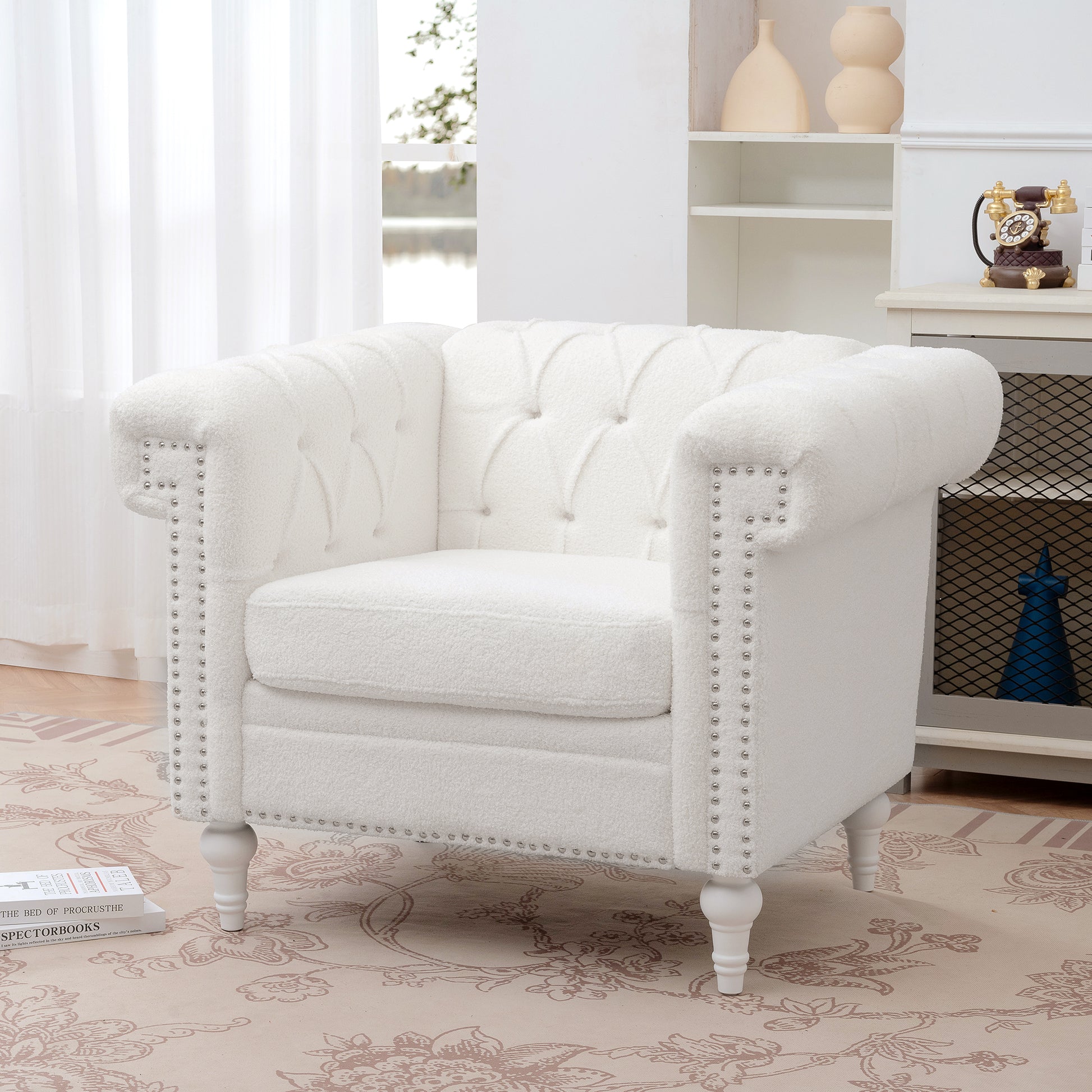 1 Seater Sofa For Living Room White Fabric