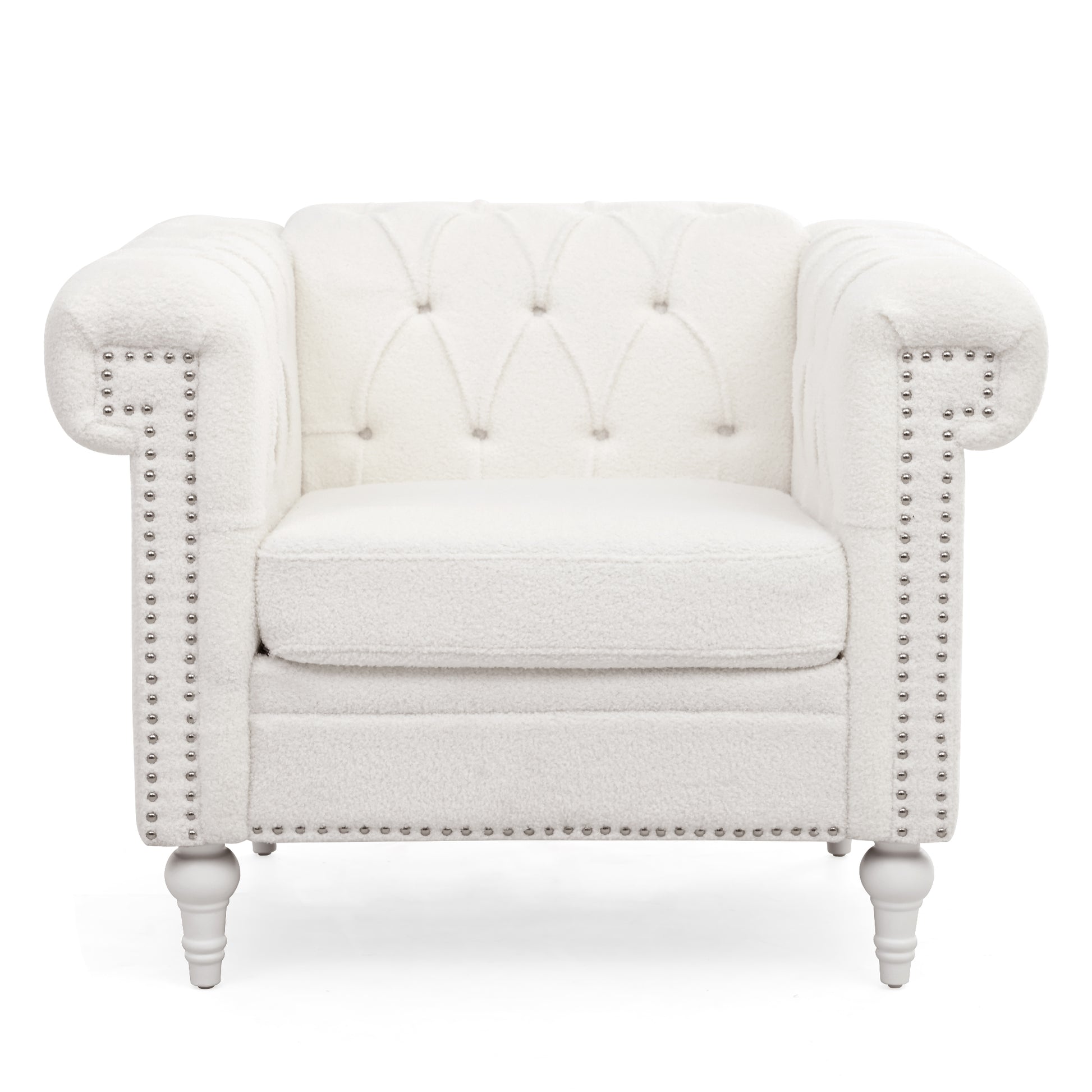 1 Seater Sofa For Living Room White Fabric