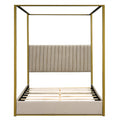 Queen Size Upholstery Canopy Platform Bed With Headboard And Metal Frame, Beige Box Spring Not Required Queen Beige Wood Linen Upholstered