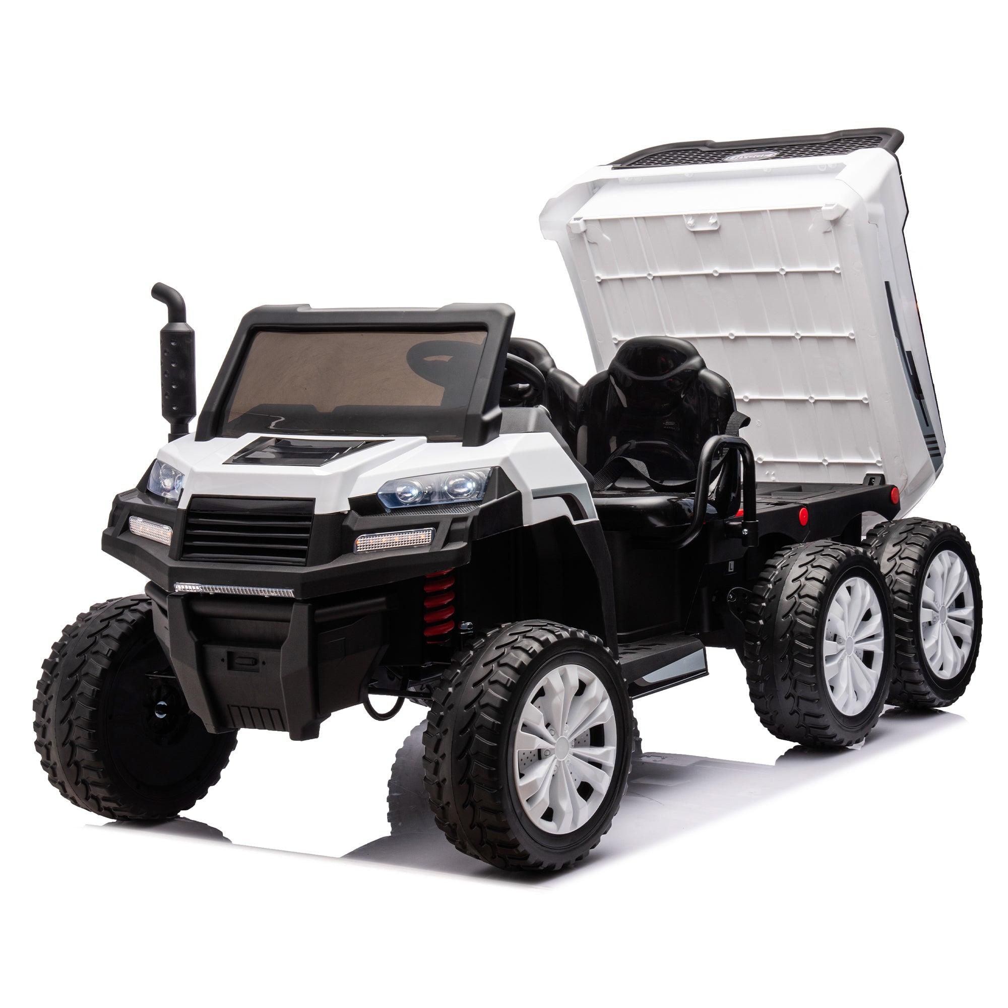 24V 2 Seater Utv Xxl Ride On Truck With Dump Bed For Kid,Ride On 4Wd Utv With 6 Wheels,Foam Tires, Suitable For Off Roading,Remote Control,Three Point Safety Harness White Polypropylene