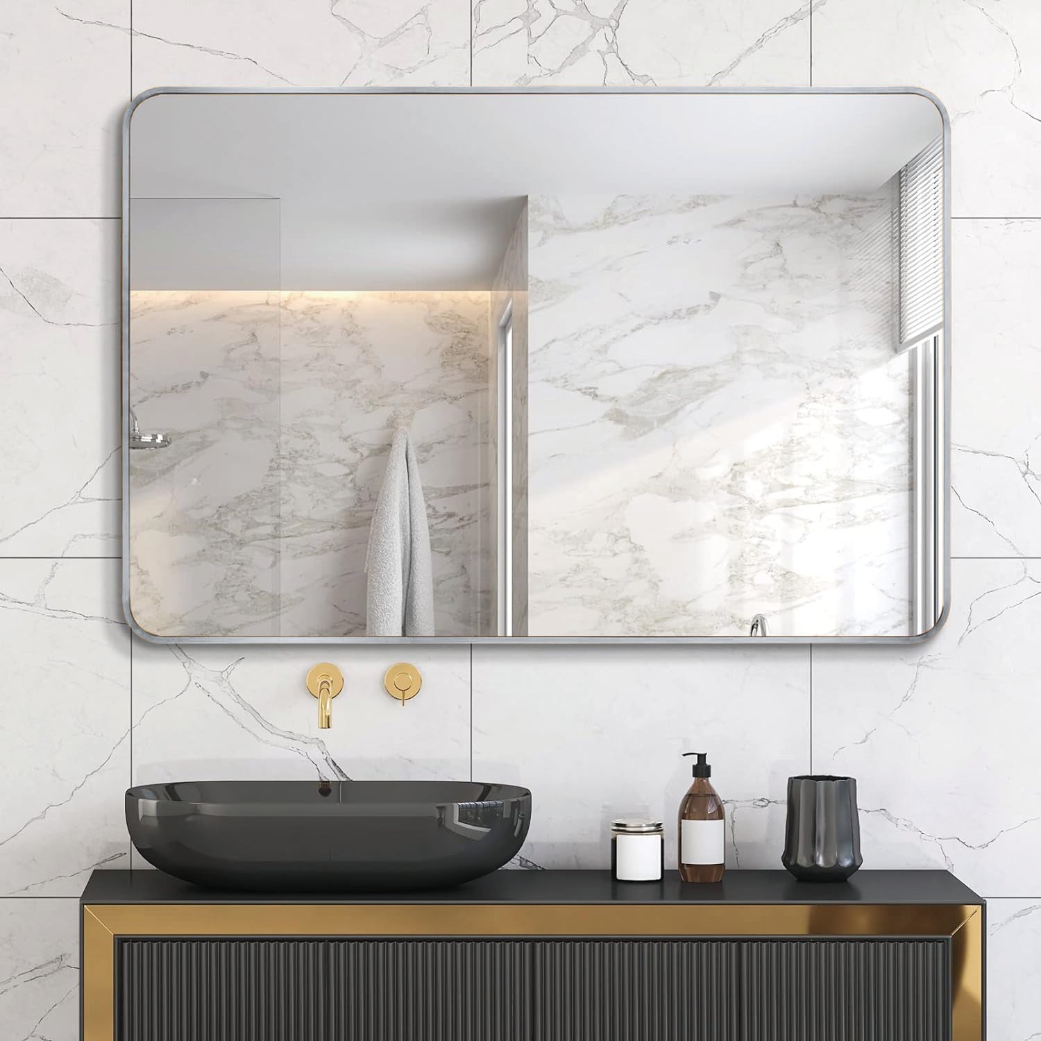 Silver 30 "X40" Rectangular Bathroom Wall Mirror Silver Classic Mdf Glass Aluminium Alloy