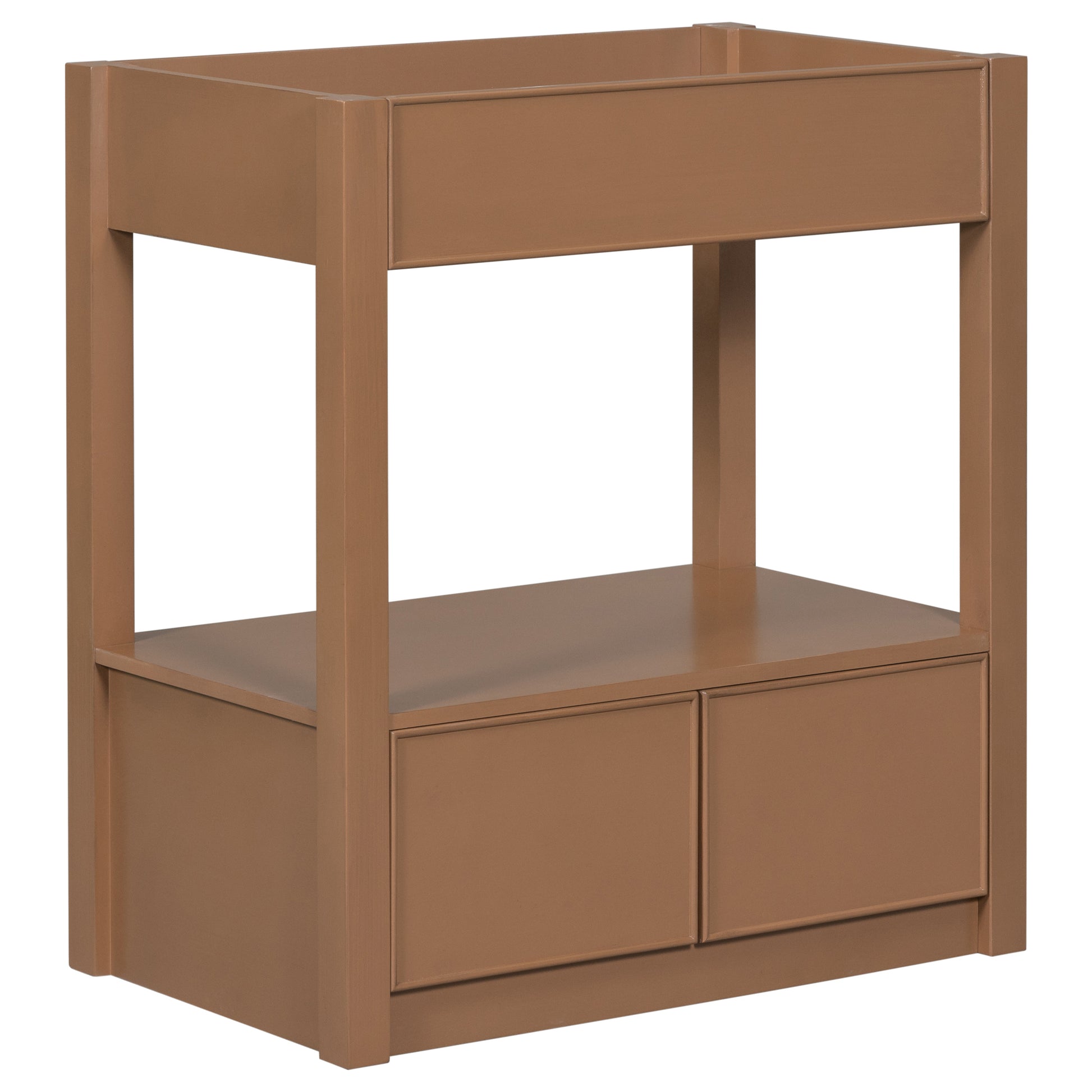 30" Bathroom Vanity Without Sink Top, Cabinet Base Only, Open Storage Shelf And Two Drawers, Brown Brown Solid Wood Mdf