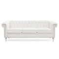 83.66 Inch Width Traditional Square Arm Removable Cushion 3 Seater Sofa White Foam Fabric