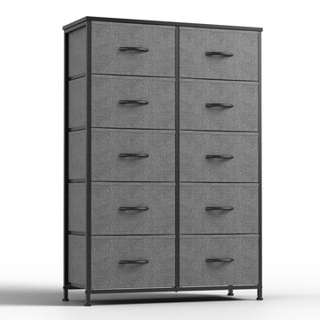 Sweetcrispy Dresser For Bedroom Storage Drawers, Fabric Storage Tower With 11 Drawers Sturdy Metal Frame Gray Metal