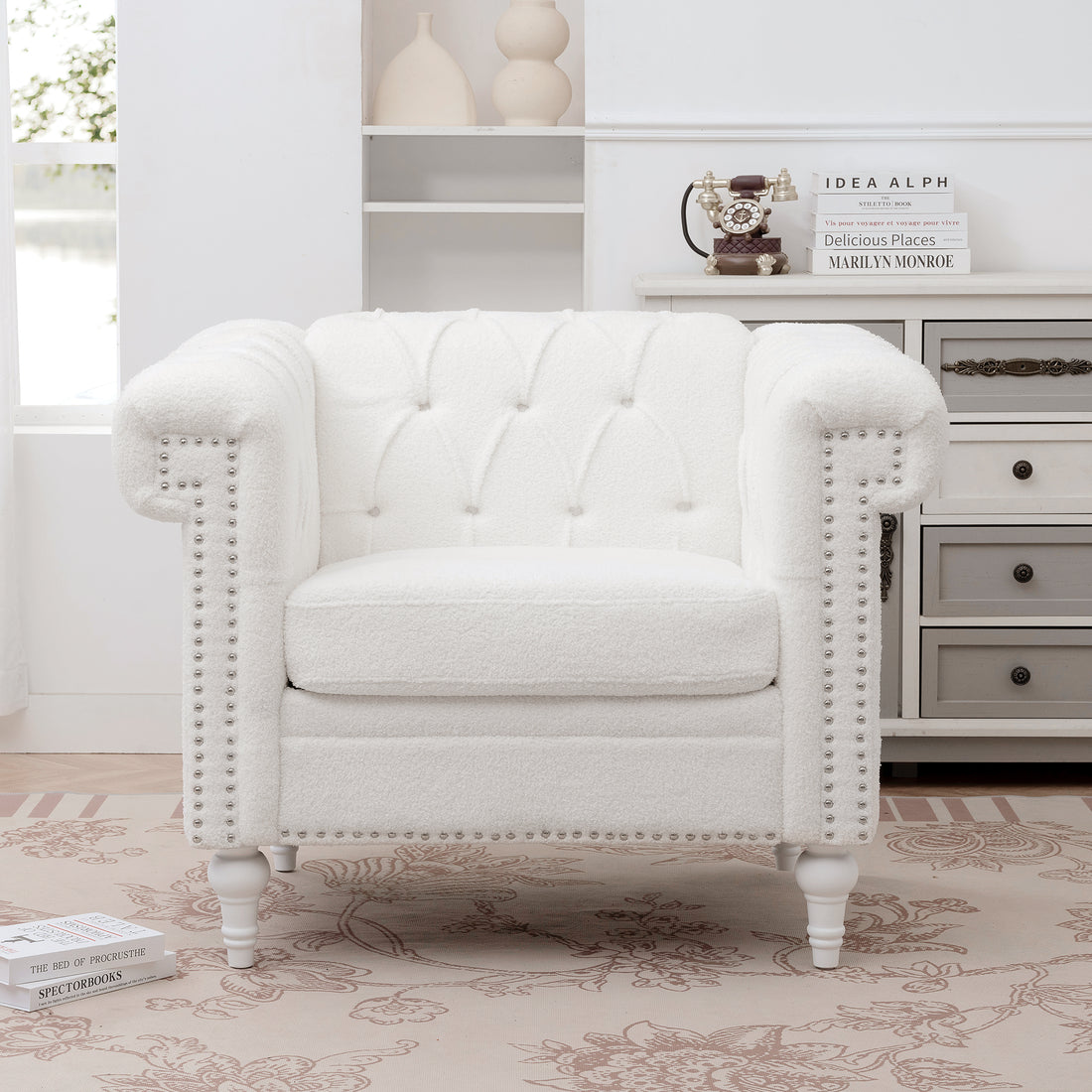 1 Seater Sofa For Living Room White Fabric