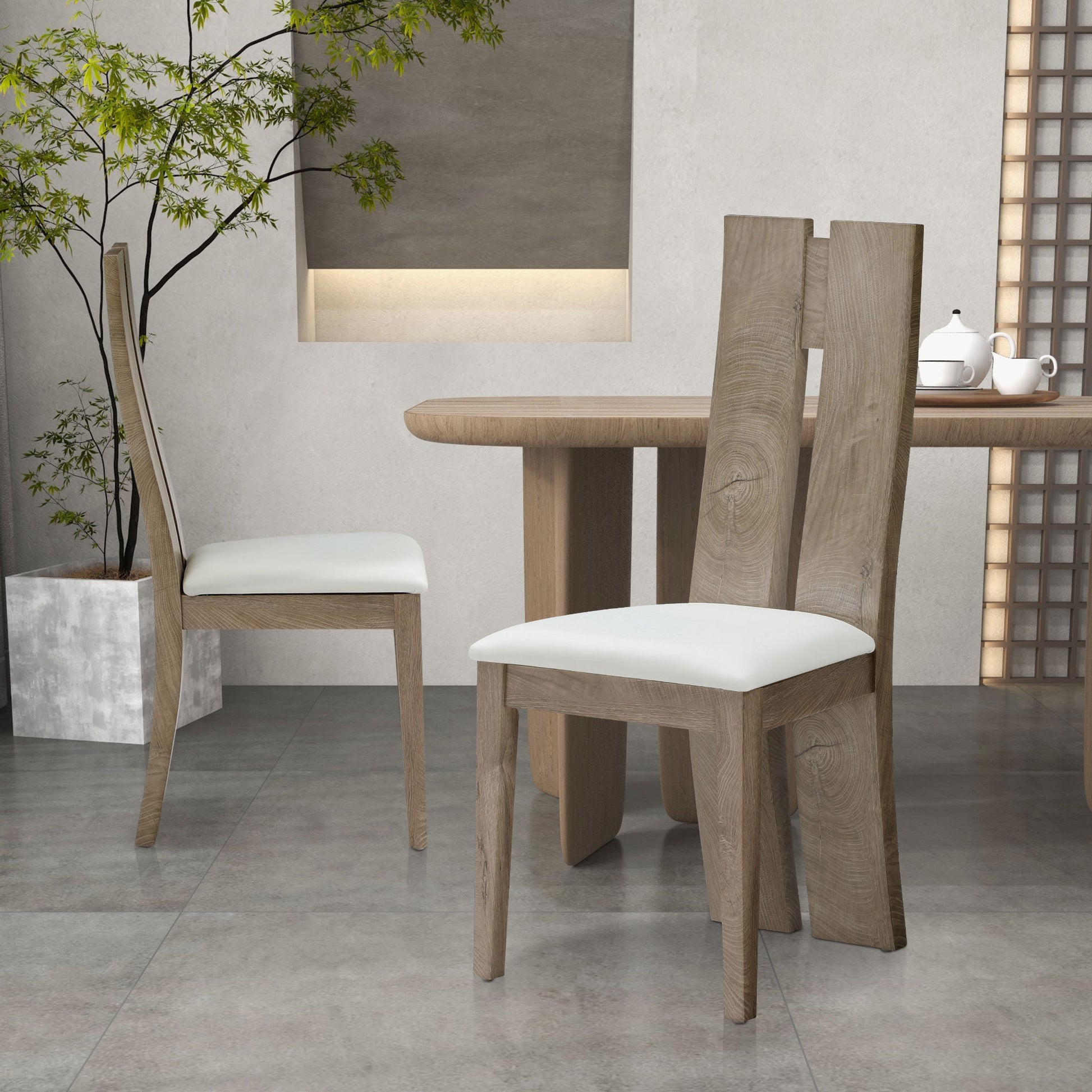 Dining Chair Set Of 2 Mdf, Sponge .Pu Leather Upholstered Cushion Seat Wooden Back Side Chairs Wood Armless Dining Chairs With High Back. Natural & Light Brown Foam Wood