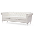 83.66 Inch Width Traditional Square Arm Removable Cushion 3 Seater Sofa White Foam Fabric